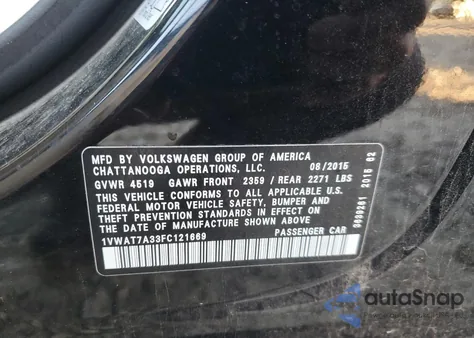 2015 Volkswagen Passat S from USA, damaged, VIN 1VWAT7A33FC121669